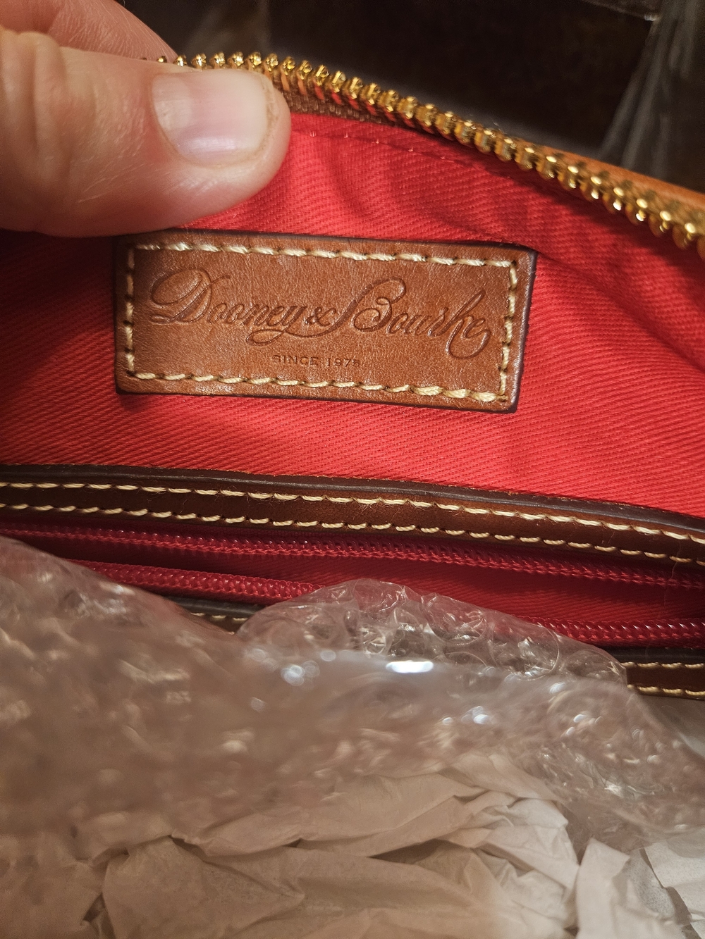 Dooney & Bourke Red Pebbled Grain Trudy  Leather Satchel with Brown Trim - Picture 2 of 6